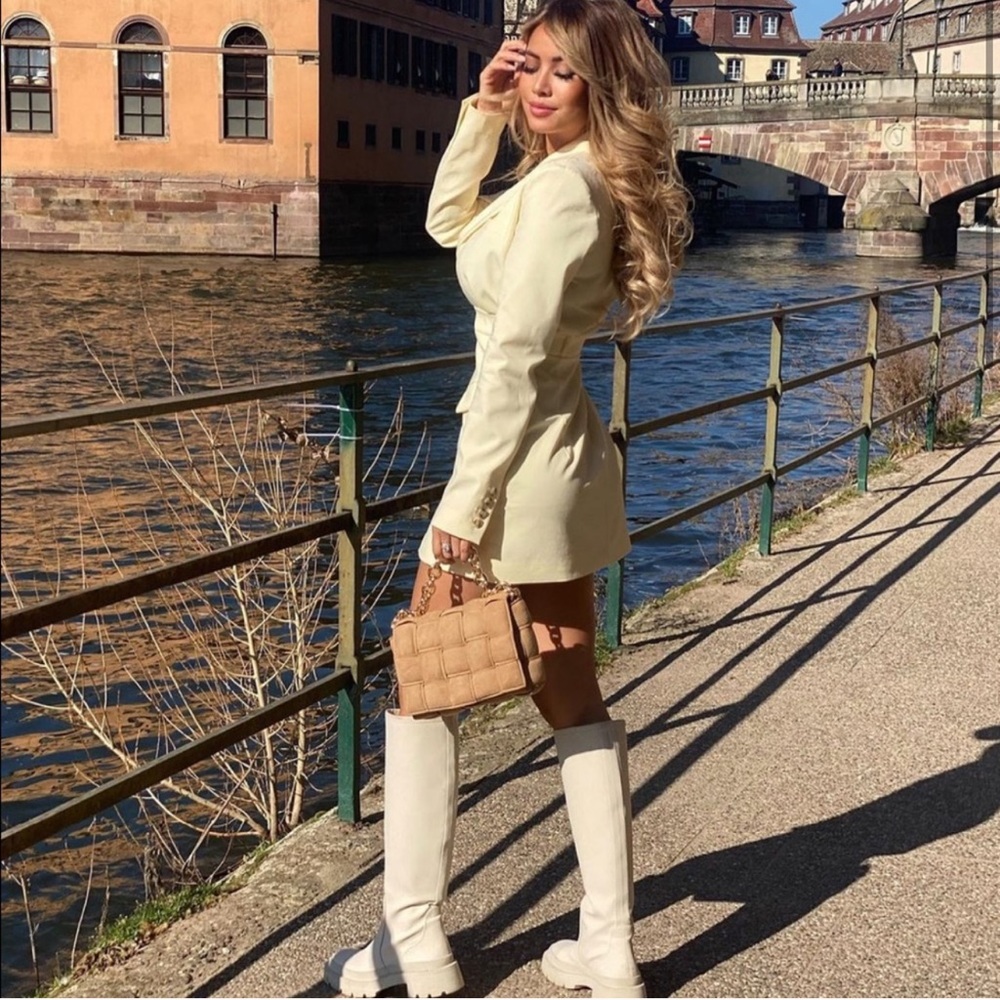 NWT ZARA Blazer Dress Light Yellow M Blogger’s Fav - Picture 7 of 13